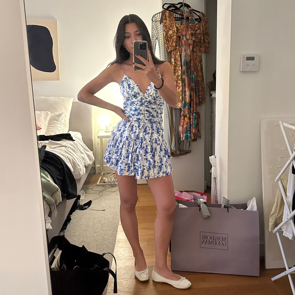 Caroline Constas Blue and White Floral Skirt & Top Set